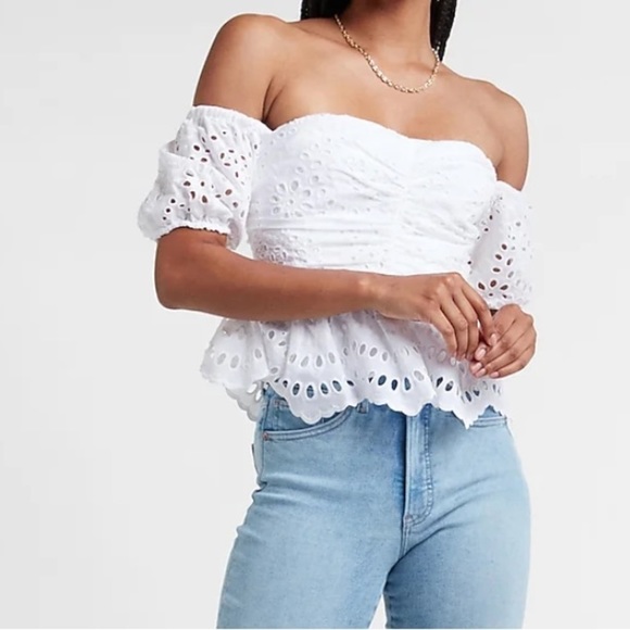 • Express • Eyelet Lace Off The Shoulder Top - Picture 2 of 16
